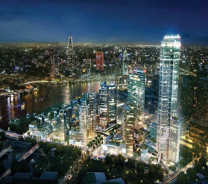 Toàn cảnh khu đô thị Empire City nằm cạnh sông Sài Gòn về đêm